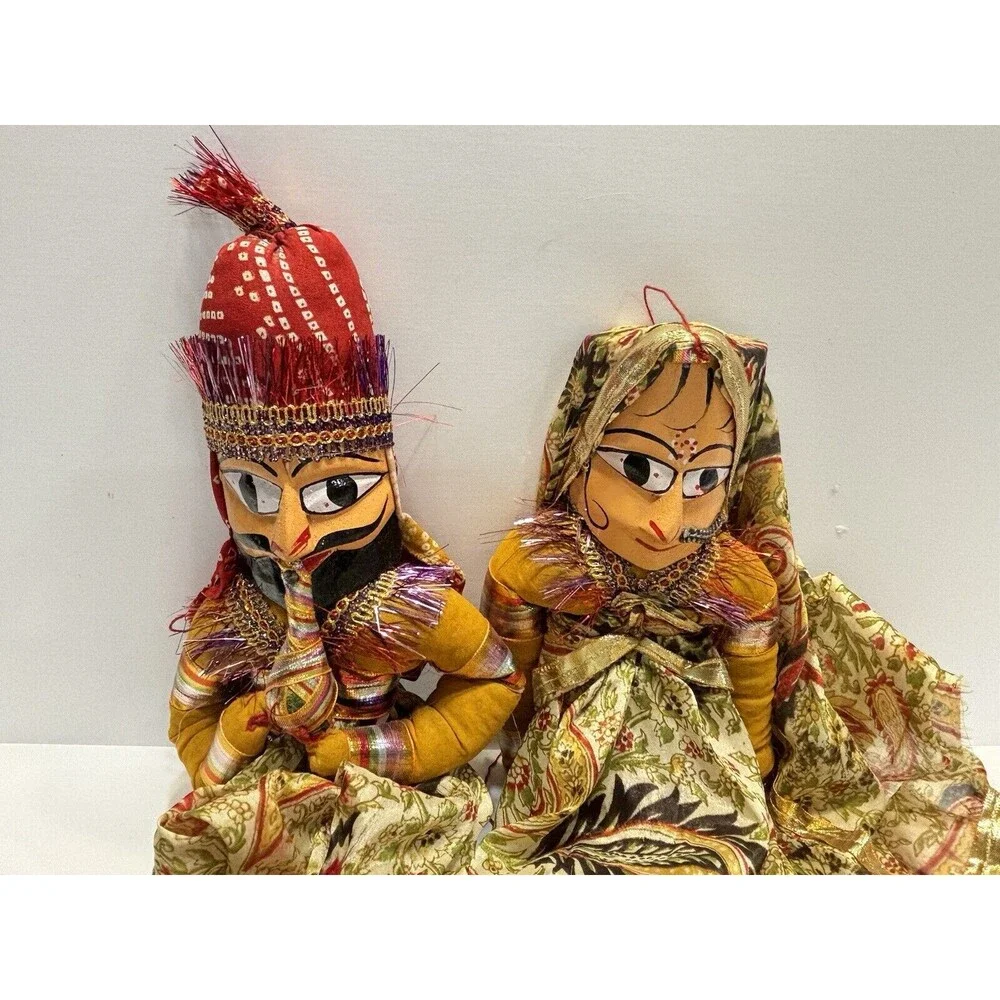 Vtg Marionette Handmade Indian Rajasthan Puppet Wood Set Snake Charmer Folk Art